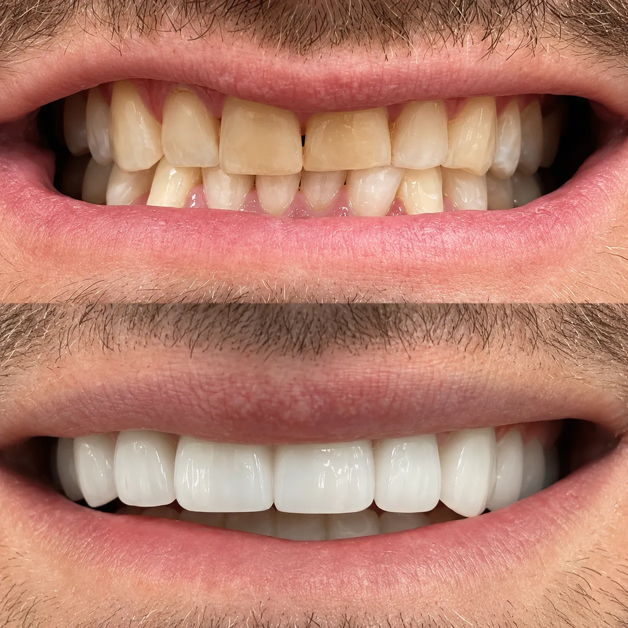 Before and after: worn, discolored teeth transformed with a complete smile makeover
